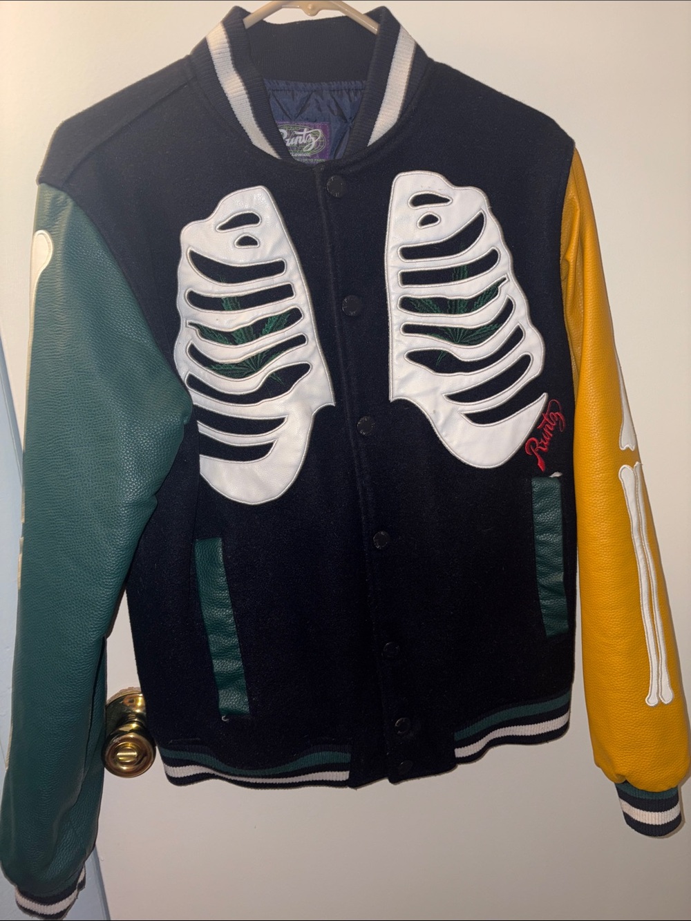 RUNTZ worldwide - “SMOKE OUT” Skeleton Varsity Jacket